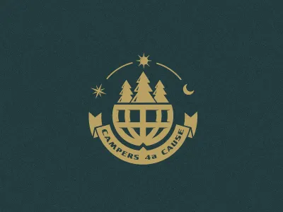 Campers 4a Cause air badge camp compas compass crest globe gold logo moon nature outdoor planet ribbon s star steva sun tree weather winter