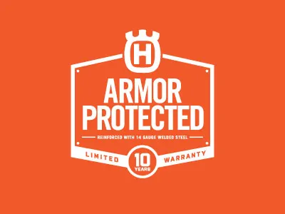 Husqvarna ARMOR PROTECTED Steel Deck Badge badge logo typography
