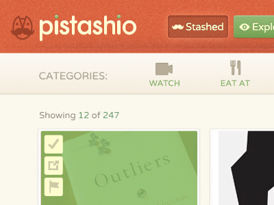 Pistashio Logo and Navigation bookmarking bookmarks categories eat freshthrills logo naviation watch