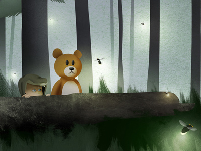 The Adventurers bear boy firefly forest illustration