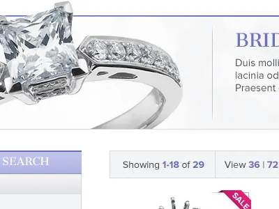 Product listing page cantata one ecommerce gray header jewelry parallax scrolling proxima nova purple web design