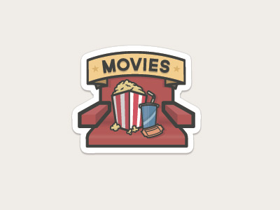 Movies Badge badge chair drink happiest icon illustration illustrator movie popcorn ticket vector vicbell