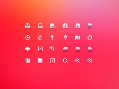 icon Set 16px 32px book box chat detail glyph icon icons map photoshop pin pixel psd resource search set vector