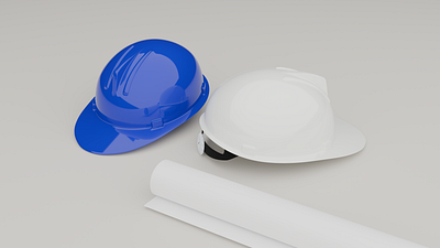 Blue and white safety helmet and paper draw 3d 3d renderin 3dart 3dmodeling architech blender civil conractor construction design enginering graphic design render safety safety helmet work