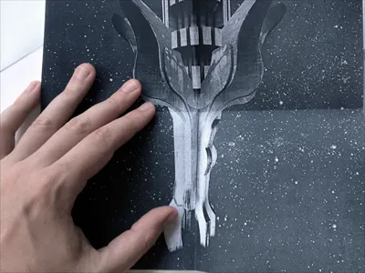 Illustration alien blackwhite illustration space space ship stars