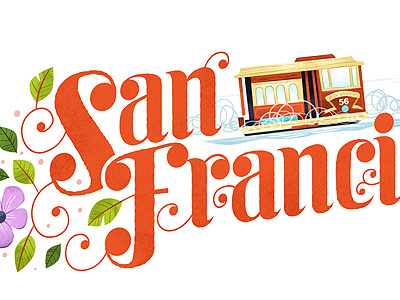 Cable Car hand lettering illustration san francisco