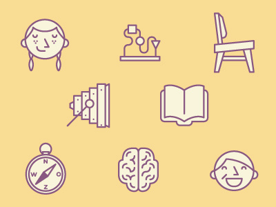 Toddler icons chair learn listen music play read search speak