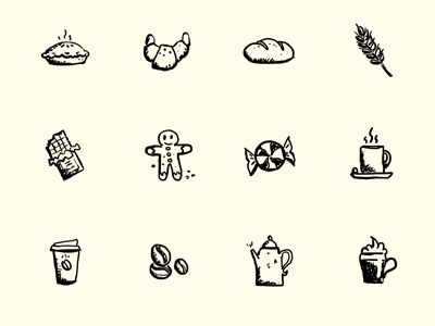 Hand Drawn Food Icons1 black cafe coffee food hand drawn hatchers icons ink pen restaurant sketch