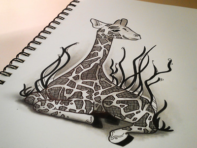 Giraffe animals drawing graphite illustration ink pencil