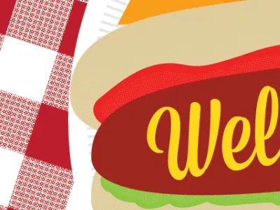 hot dog! bbq dog food hot illustration mustard plaid