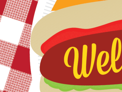 hot dog! bbq dog food hot illustration mustard plaid