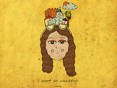 Finally castle church cute doodle girl happy me palm tree summer sun sun glasses vacation vintage yellow