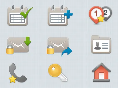 Mobile App - Custom Icon Set blue calendar call communication event fireworks folder green icon set icons illustration location login logout message red vector yellow