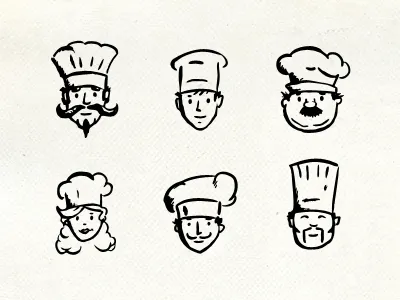 Chefs Icons black cafe chef food hand drawn hatchers icons ink pen restaurant sketch