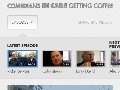 Comedians In Cars Getting Coffee Mobile Website button futura play show sketched slider thumbnail tv ui ux video vimeo website youtube