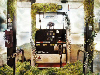 Overgrown City gas station overgrown photo manipulation photography plants post apocalyptic raccoon
