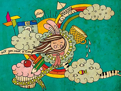 My Story bunny camera cloud cupcake cute diana doodle fish green happy illustration lovely piano rainbow ship story sun vintage