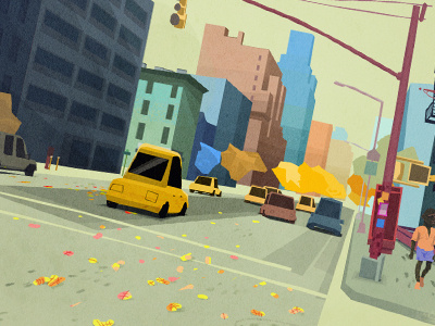 New York autumn fall illustration new york taxi