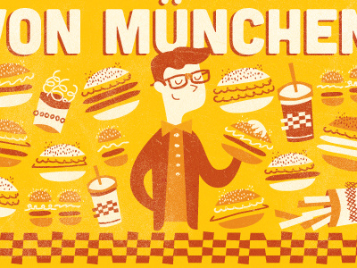 Even disembodied torsos enjoy a good burger or two. burgers fast food glasses illustration red so much yellow yellow