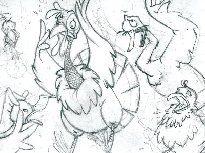 Chicken Little chicken little childrens book duck goose hen illustration pencils sketch turkey