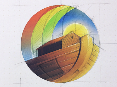 ark sketch ark church icon idea illustration rainbow rough sketch sun