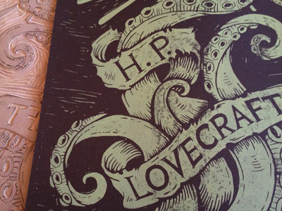 Lovecraft Cthulhu Block Print americana art block print castle cthulhu derrick derrick castle design drawing graphic design h.p. lovecraft illustration linoprint lovecraft nashville nashvillemafia straw castle tentacles woodblock