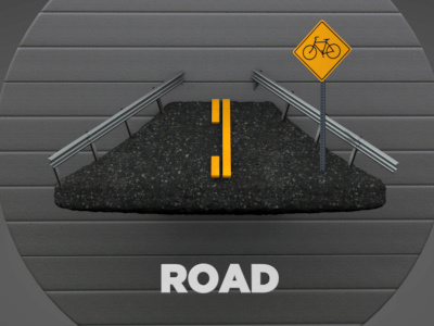 Road animation guard rail pavement road sign