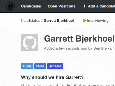 Tracking candidates github ui