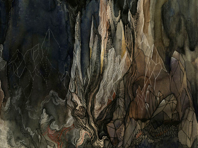Cave paintings cave illustration ink line painting scratch board watercolor