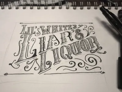 Liar's Liquor rough sketch label lettering script typography