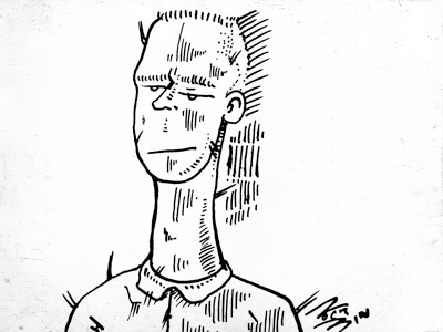 "Long Neck" ink drawing scan black white character drawing ink