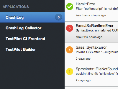 CrashLog sidebar blue complete error filter green orange red sidebar sparrow stop light success yellow