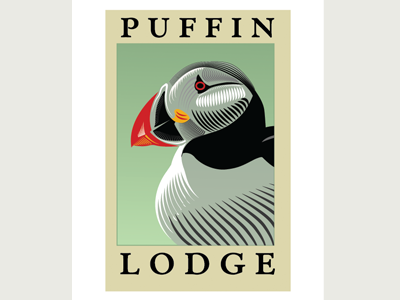 Puffin Lodge beak bird hotel lodge logo poster puffin resort sea vintage