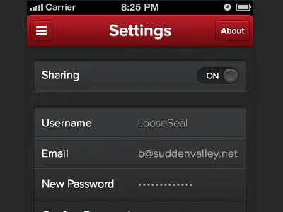 Foodlogue - Settings gray ios red settings slider