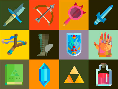 zelda Items color colour design graphic grid icons items triforce zelda