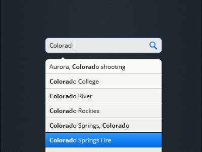 Auto Complete Search animated auto complete autocomplete colorado design icon input search ui ux