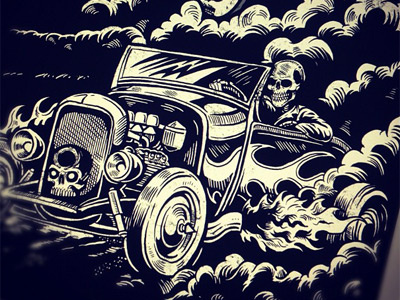 Death Racer americana art castle derrick derrick castle design drawing graphic design greaser hot rod illustration nashville nashvillemafia retro skeleton skull straw castle tattoo