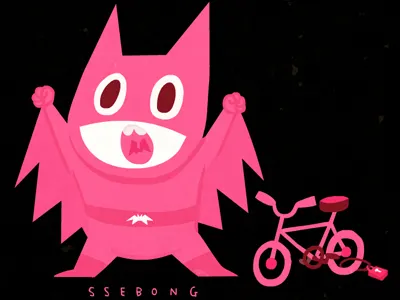 The pink knight with a bicycle. batman character illustration ssebong