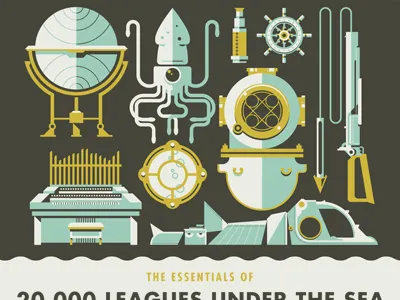 _139 20000 leagues under the sea captain nemo diver essentials of essentialsof globe harpoon illustration organ spyglass squid steering wheel submarine vintage