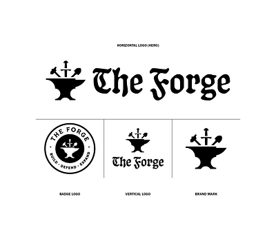 The Forge - Logo Assets anvil badge blacksmith branding christian forge hammer identity logo media minimal podcast reformed shovel sword