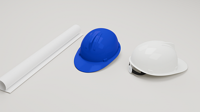 Blue and white safety helmet and paper 3d 3d blender 3d render 3dart 3dmodeling architect blender civil work clean construction contractor design graphic design render rendering work