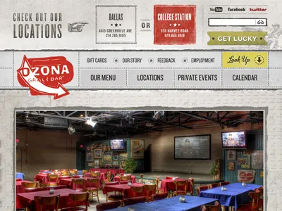 Top Secret Restaurant Site food yellow header hero menu nav navigation red search slider tan texture