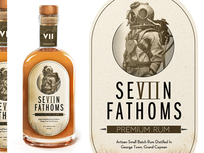 Seven Fathoms Rum Label alcohol mockup monochromatic nautical packaging print rum spirits