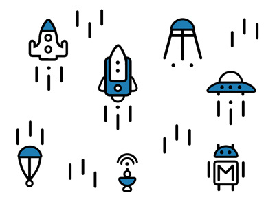 Mobile start icons cosmic icons minimal rocket simple ufo vector