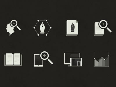 Icon set book editorial files icons icônes livre pen pencil redaction rédaction stats zoom