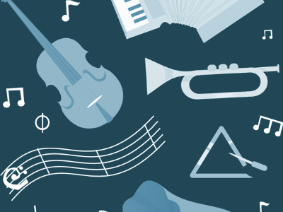 Bluesical band blue fabric design music phonograph violin