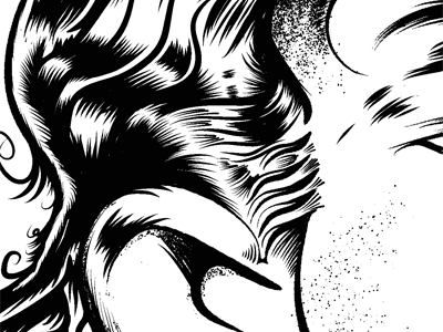 "Rokanrol" closeup black and white brush hair ink