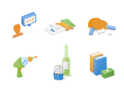 Icon Set 04 3d badge books bottle cupcake food games icons id money ping pong ray gun speech bubble ui wine bottle