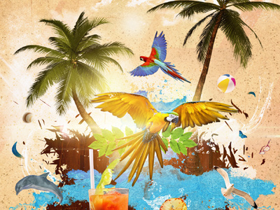 Kiosko Restaurant #2 advertising art beach digital food fun macaw palms print splash tropical