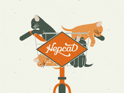 hepcat poster basket bicycle bike cat illustration kitten lettering logo script swash